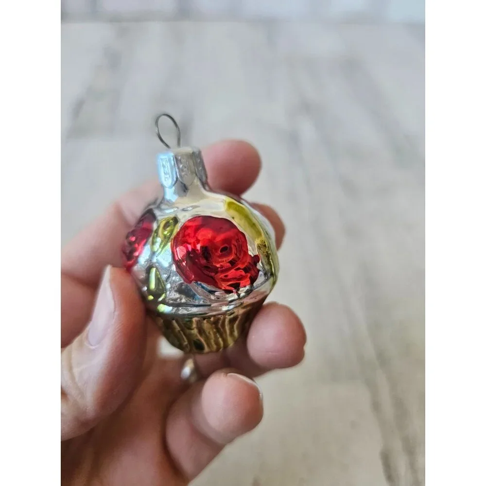 Vintage‎ rose bouquet basket Mercury glass ornament mini Xmas tree